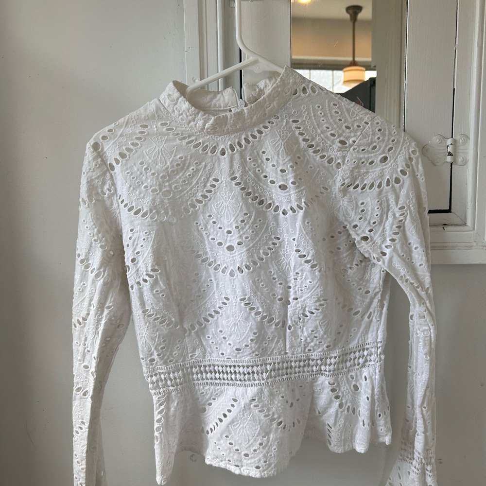 Forever 21 White Euler Peplum Blouse with Bell Sleeves